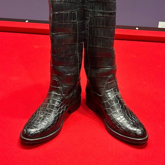 Custom Made Black Alligator Riding Boots – Size 8 - Picture 5 of 11